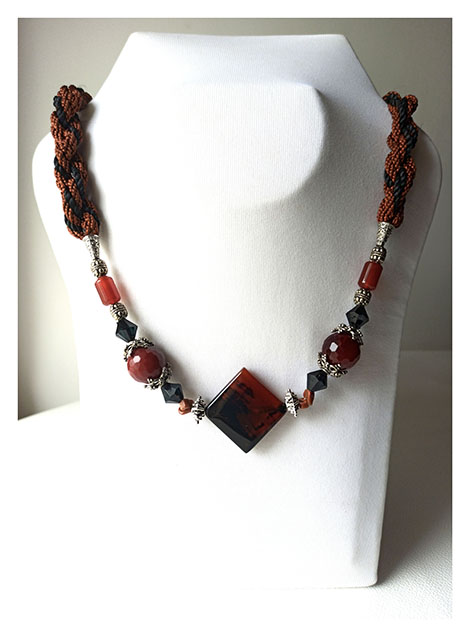 Collier Agate Grenat Métal Argenté