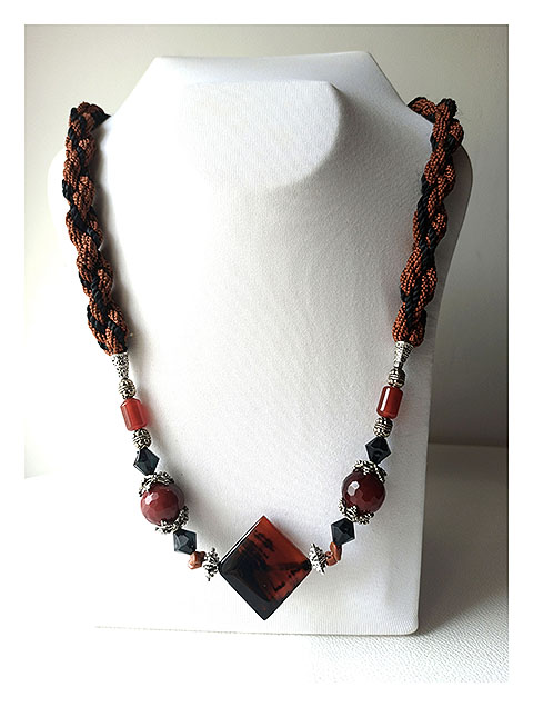 Collier Agate Grenat Métal Argenté