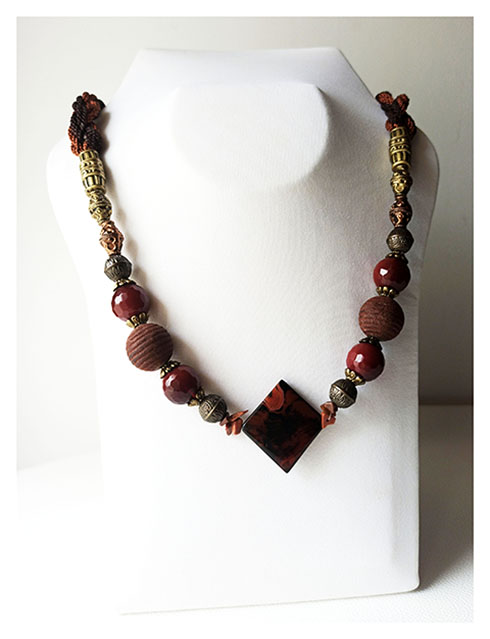Collier Agate Grenat métal Coloris Cuivre et Bronze