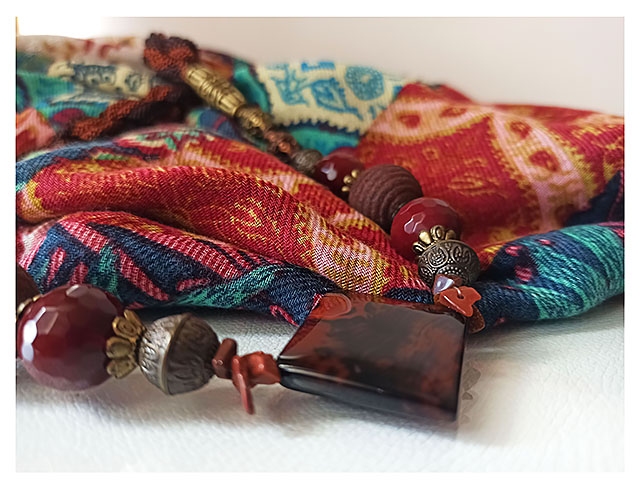 Collier Agate Grenat métal Coloris Cuivre et Bronze