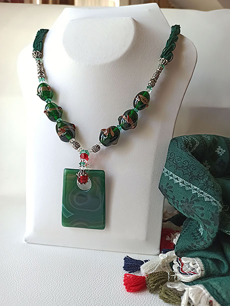 Collier Agate Vert Verre émaillé