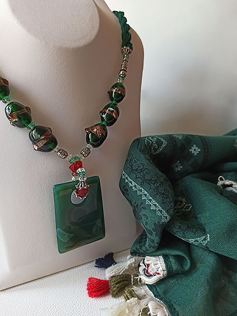 Collier Agate Vert Verre émaillé