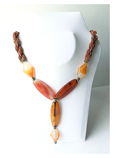 Necklace Carnelian Metal Bronze Gilded