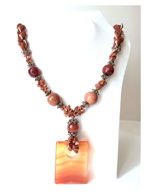 Collier Cornaline Grenat Résine Pâte de verre