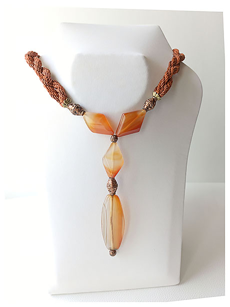 Collier Cornaline Pierre Métal Cuivre et Doré