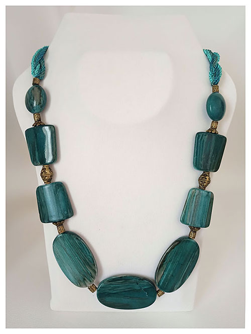 Collier Résine effet Bois Couleur Vert Aqua