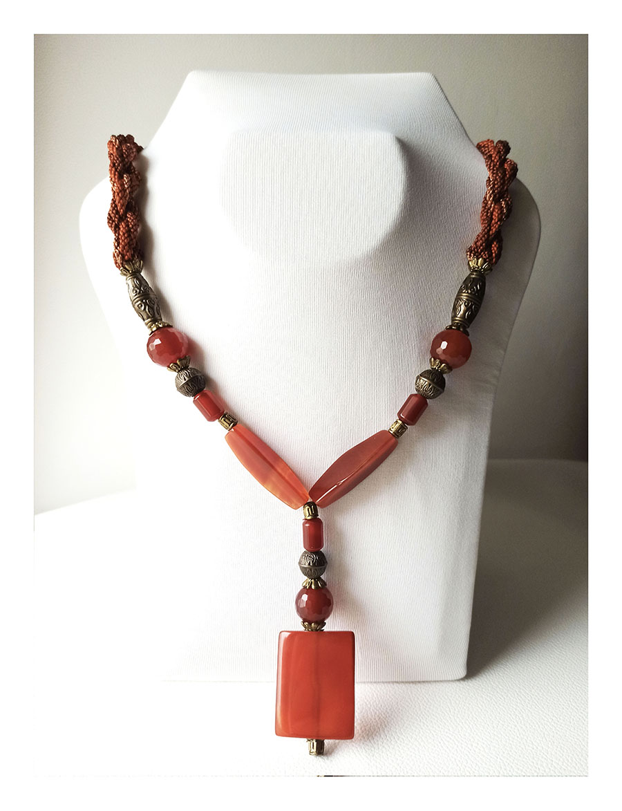 Necklace Agate Garnet Metal Bronze